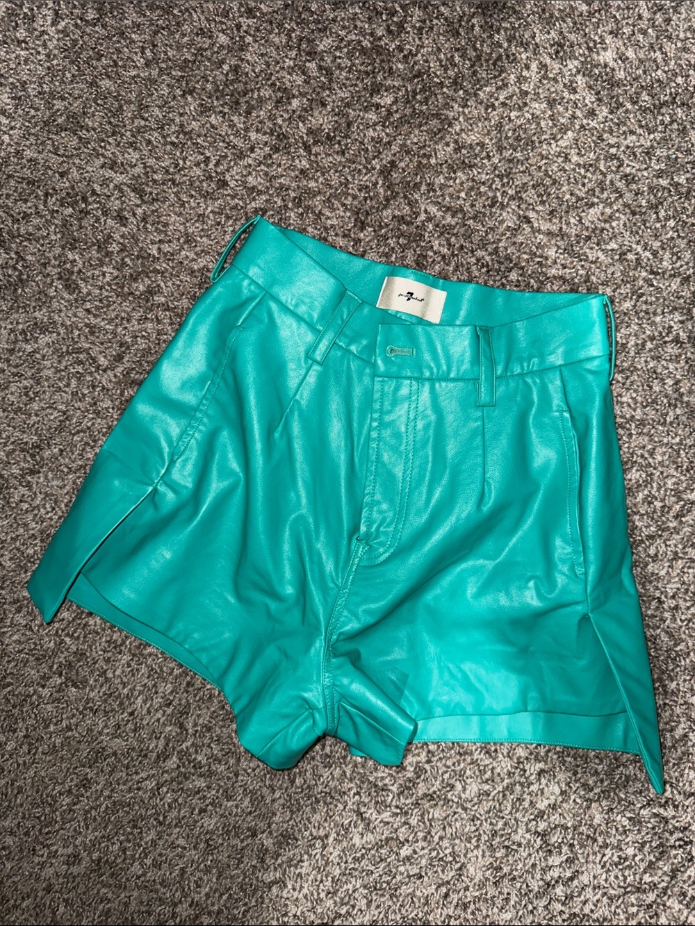 Women's Teal Faux-Leather High-Waist Shorts